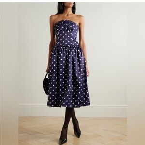 self-portrait Polka Dot Satin Midi Dress in Navy